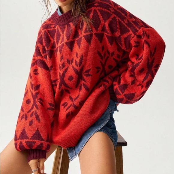 Cozy Argle Print round neck Oversized Sweater Top - Picture 5 of 7